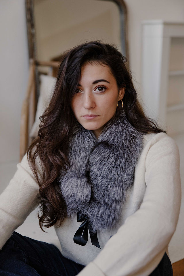 grand col en fourrure renard gris argenté