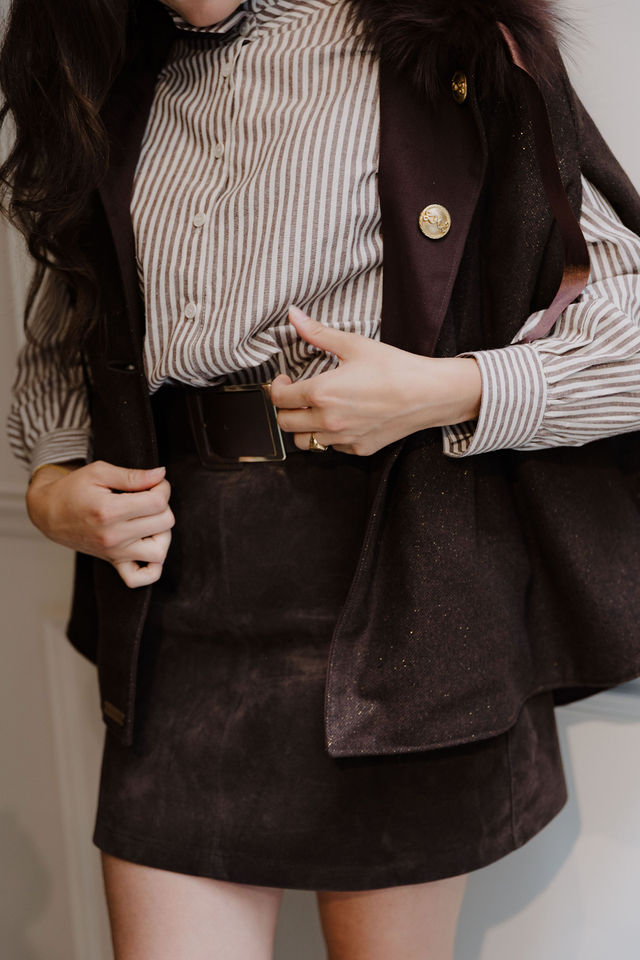 cape intemporelle réversible lainage et coton déperlant col en fourrure amovible marron