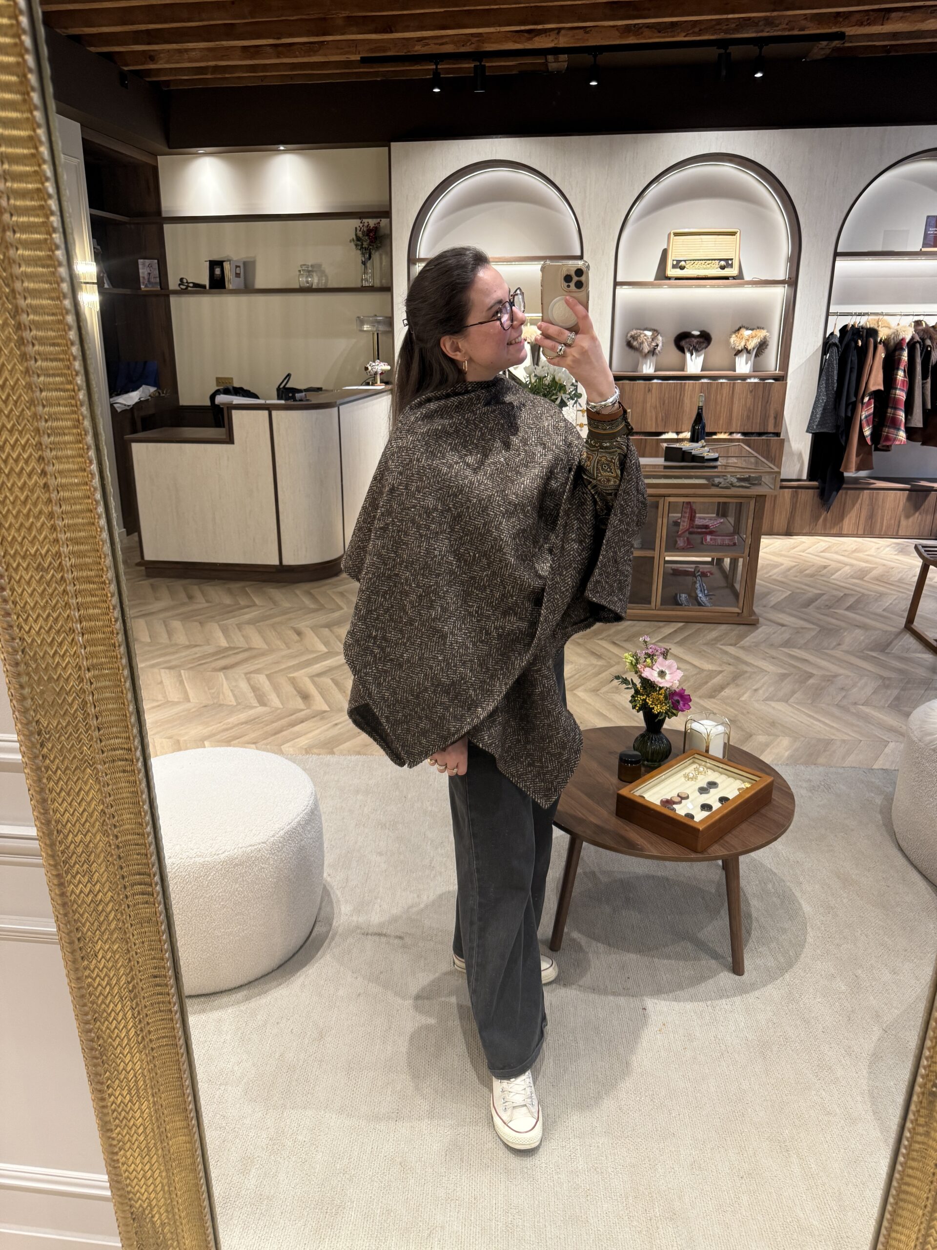 cape drapé chevron et col en fourrure haussmann