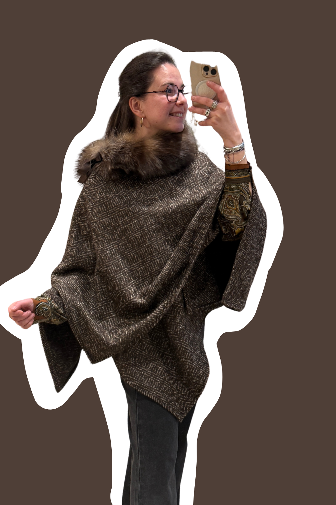 cape drapé chevron et col en fourrure haussmann