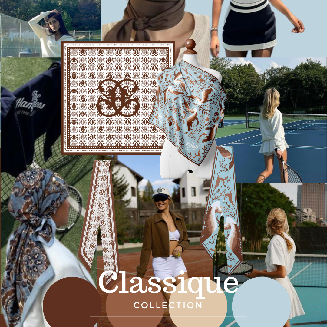moldboard collection carré de soie classique bleu ciel et marron tennis
