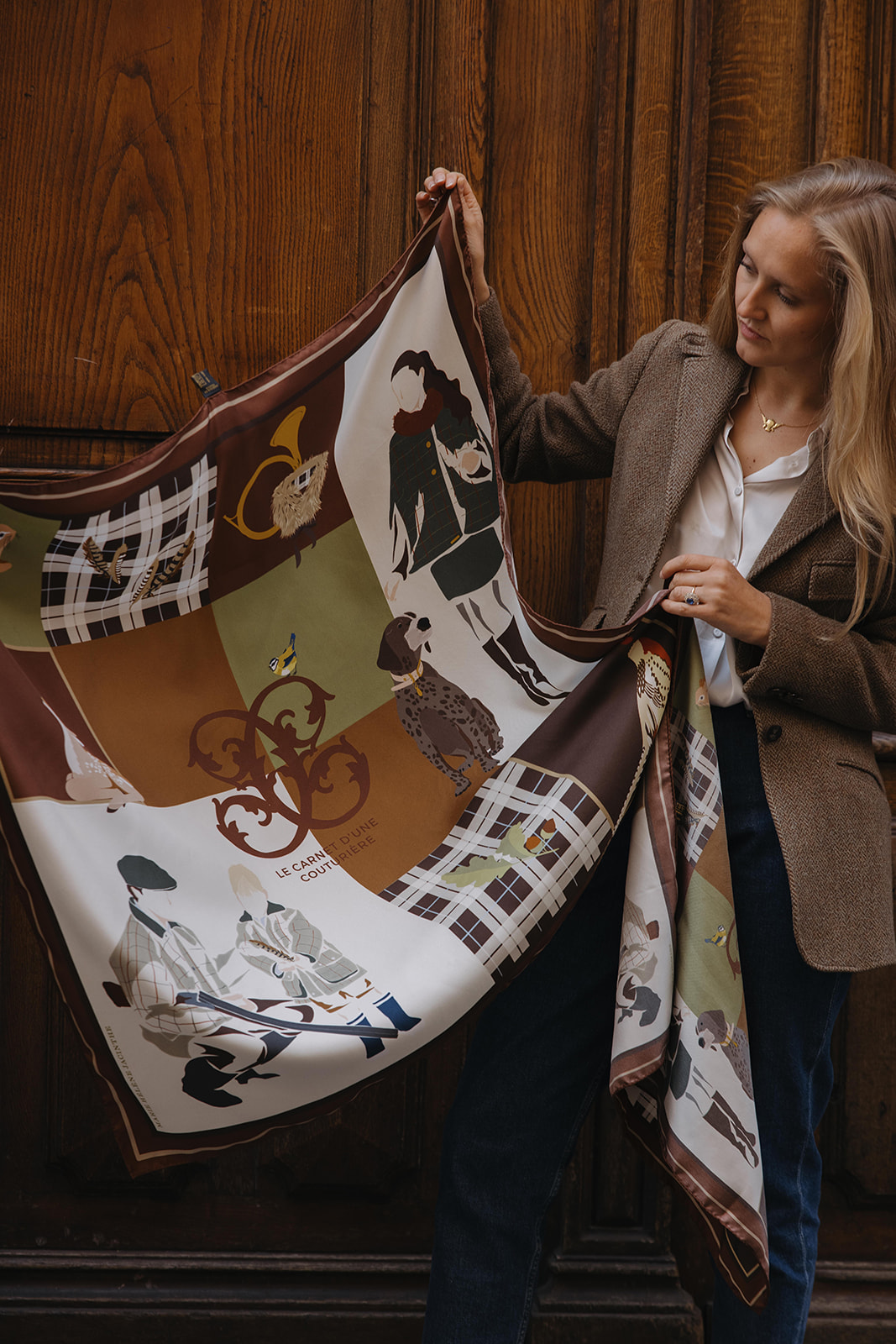 grand carré chasse soie lyonnaise couleur automne